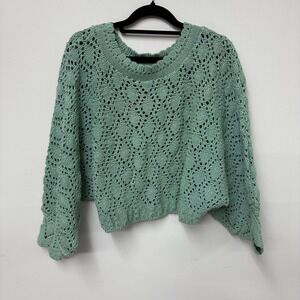 NWT Turtle Bay Women Seafoam Green 100% Cotton‎ Open Knit Cropped Sweater USA